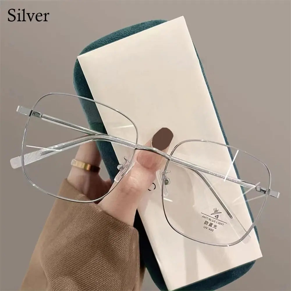 Metal Frame Myopia Glasses Frame Fashion Women Men Big Frame Anti-UV Blue Rays Glasses Ultra-light Vision Care Eyeglasses