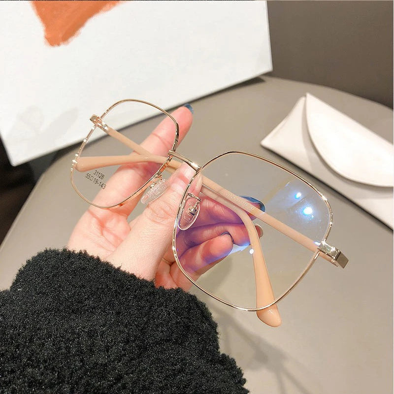 Anti-blue Light Myopia Glasss Unisex Metal Big Frame Myopic Eyeglasses Women Men Glasses for Nearsighted Vision 0-0.5-1-6