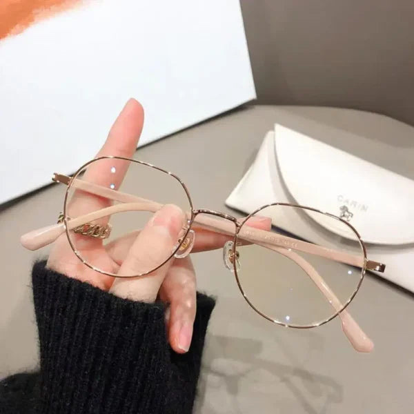 Fashion Metal Anti-Blue Light Glasses Women Men Vintage Ultralight Oval Frame Computer Game Goggles Blue Ray Blocking Eyeglasses