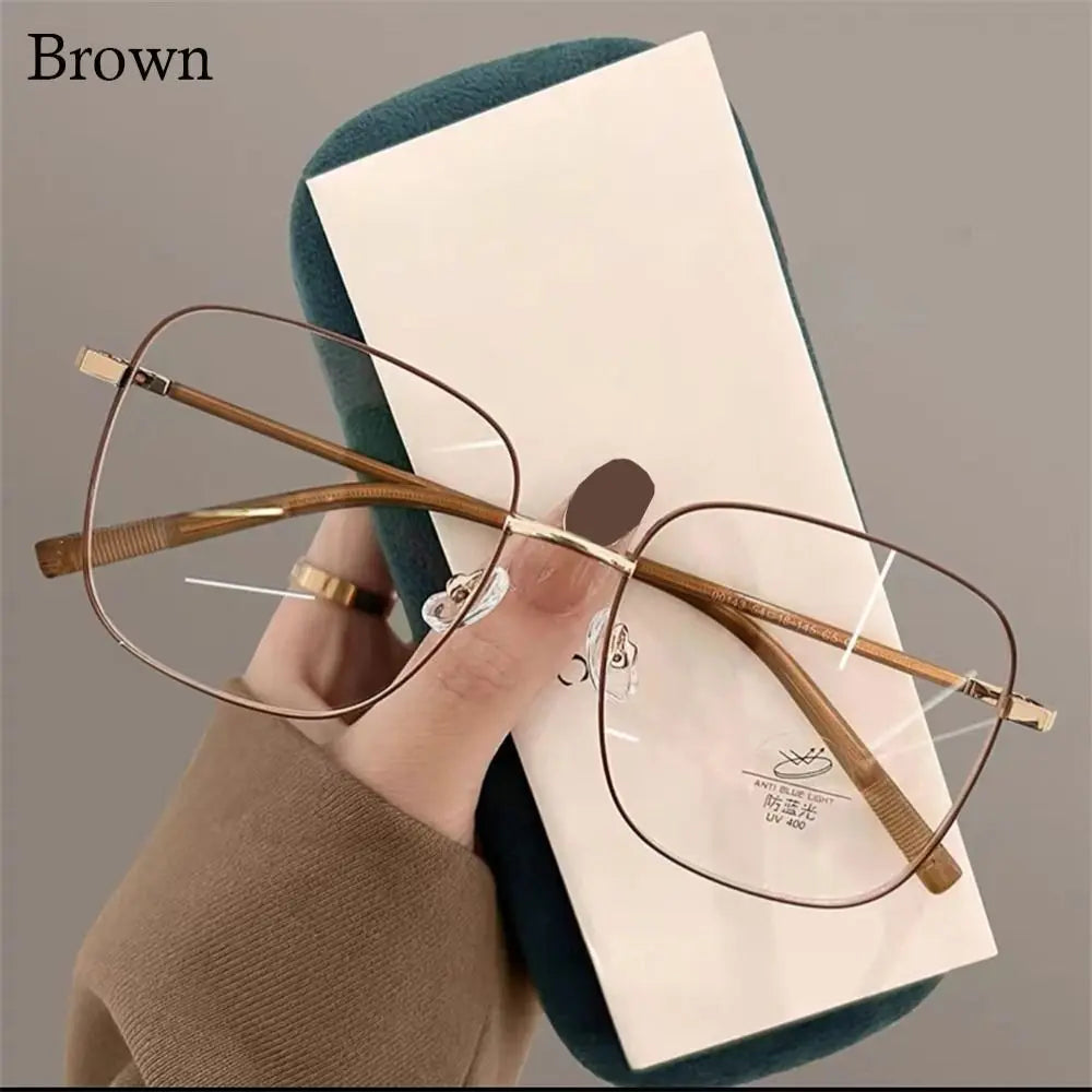 Metal Frame Myopia Glasses Frame Fashion Women Men Big Frame Anti-UV Blue Rays Glasses Ultra-light Vision Care Eyeglasses