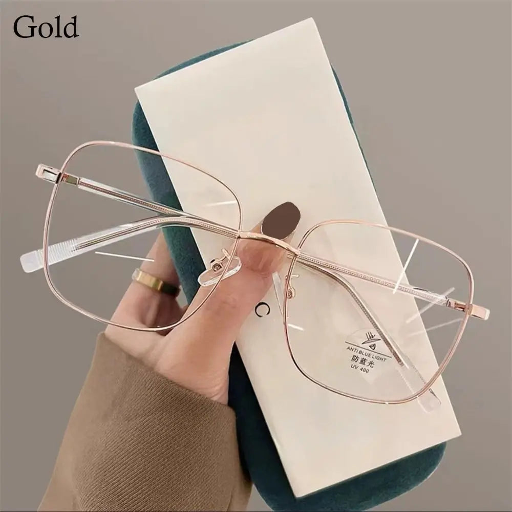 Metal Frame Myopia Glasses Frame Fashion Women Men Big Frame Anti-UV Blue Rays Glasses Ultra-light Vision Care Eyeglasses